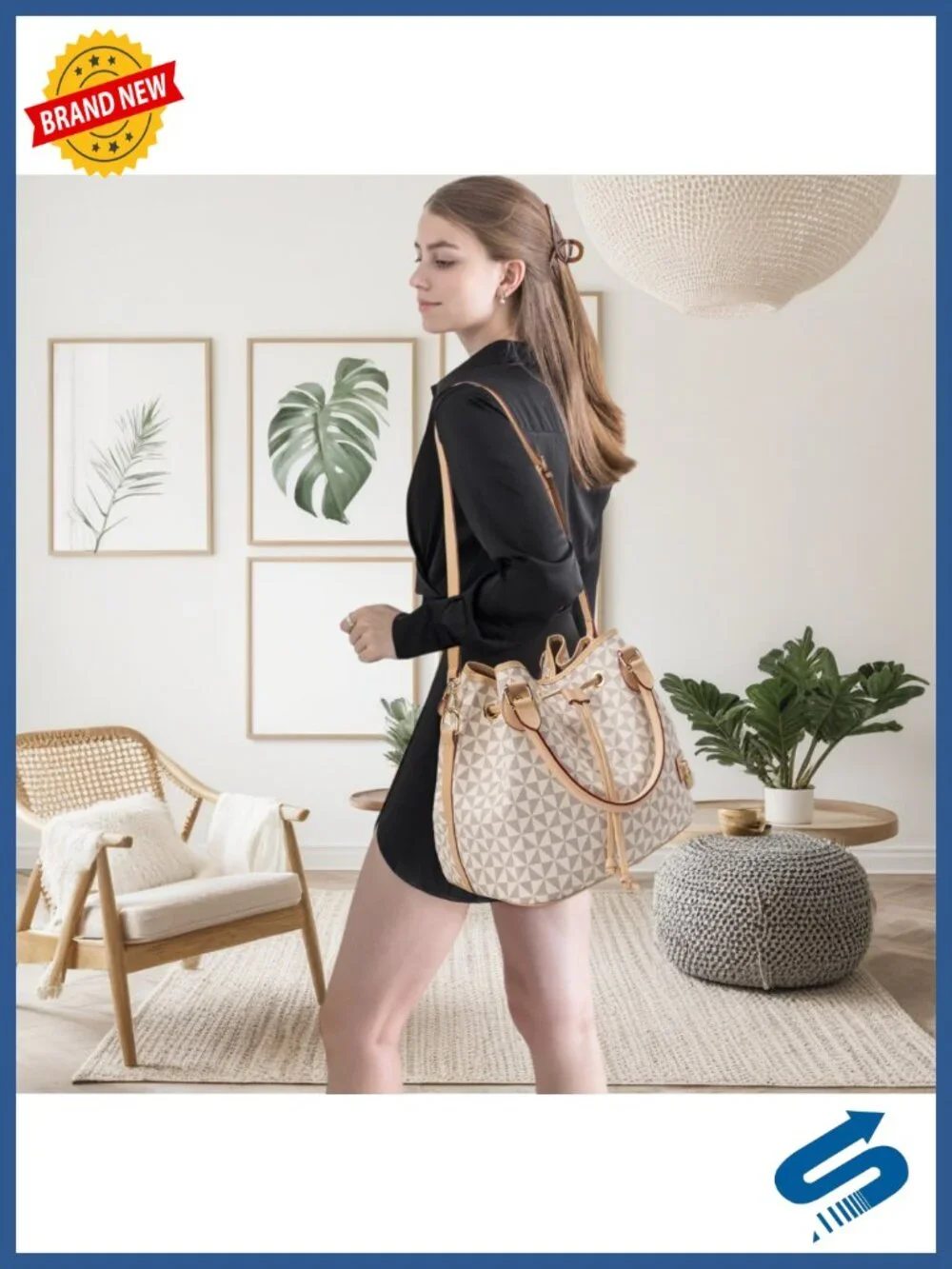West Hobo Style Bucket Purse Drawstring Shoulder Handbag Faux Leather Tote with